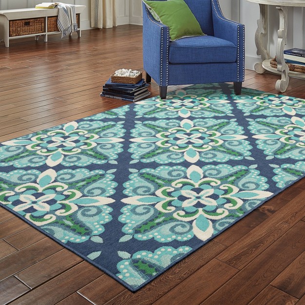 Marlowe Medallion Patio Rug Blue green