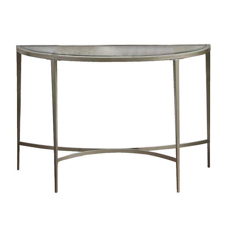 Semicircular Glass Top Sofa Table with Sleek Tapered Legs， Silver