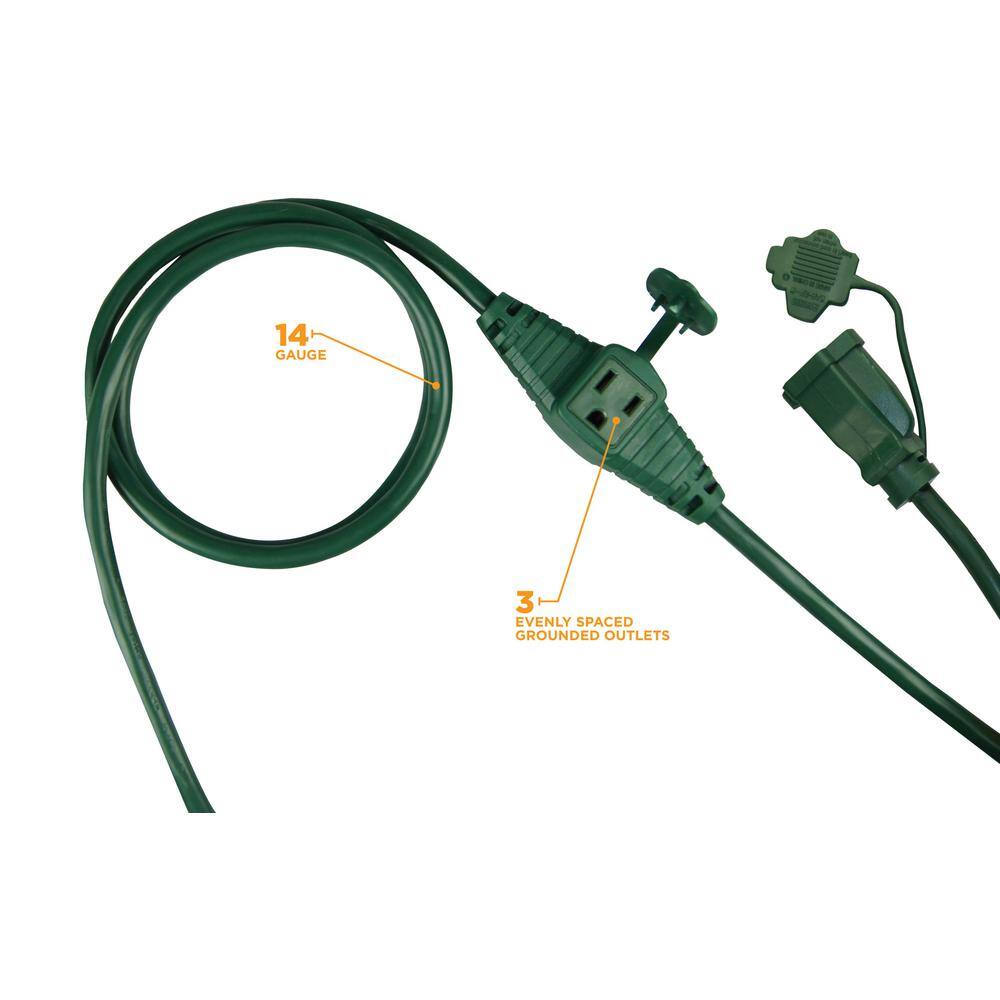 Woods 25 ft. 143 Multi-Outlet (3) Garden Outdoor Medium-Duty Extension Cord Green 3030