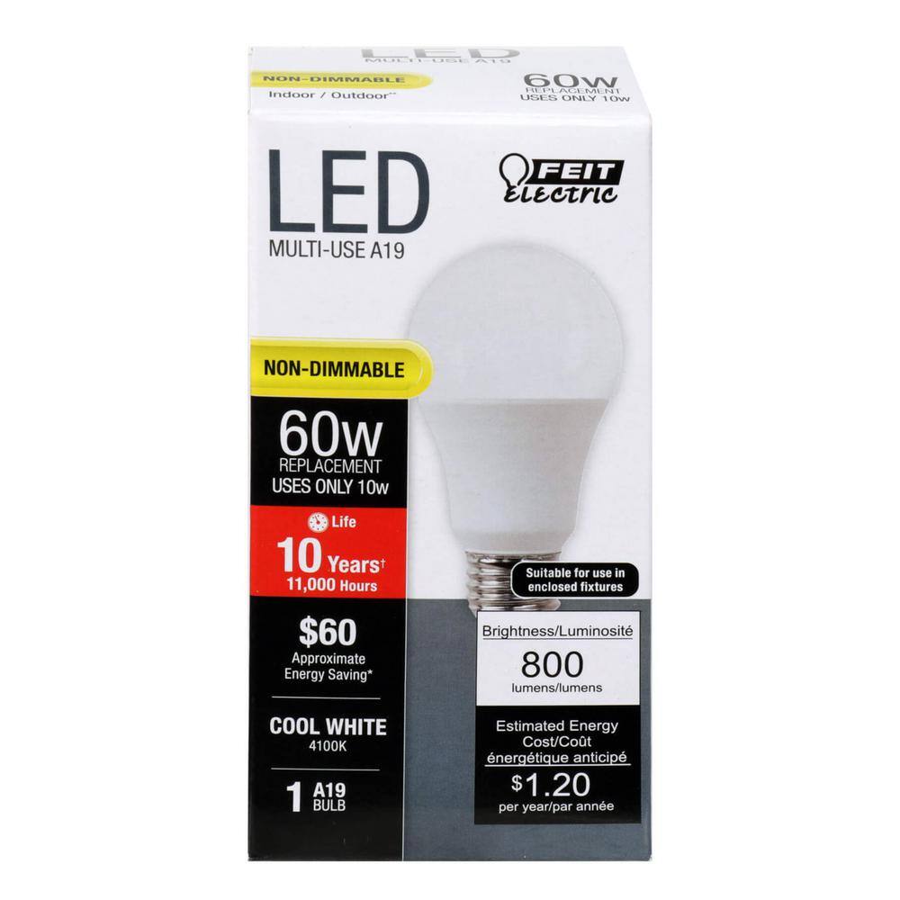 Feit Electric 60-Watt Equivalent A19 Non-Dimmable General Purpose LED Light Bulb 4100K Cool White (24-Pack) A80084110KLED24