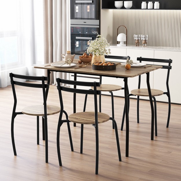 Tangkula 5 Pieces Dining Set Dining Table amp Chairs Set With Wood amp Metal Frame Space saving Dining Table Set For 4