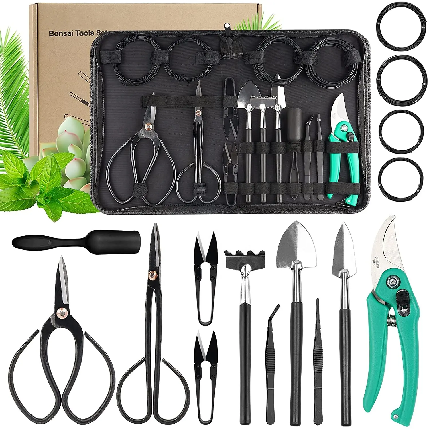 OEM Factory Price 16 Pieces Bonsai Tool Set Garden Hand Trimming Tools Scissors Set for Succulent Plant Tree Kit