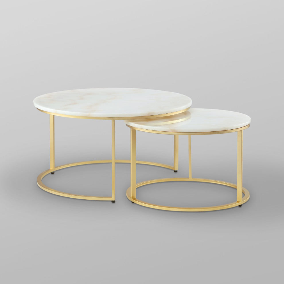 2 Piece Inspired Home Araya Coffee Table  Round Marble/Stackable   Contemporary   Coffee Table Sets   by Inspired Home  Houzz