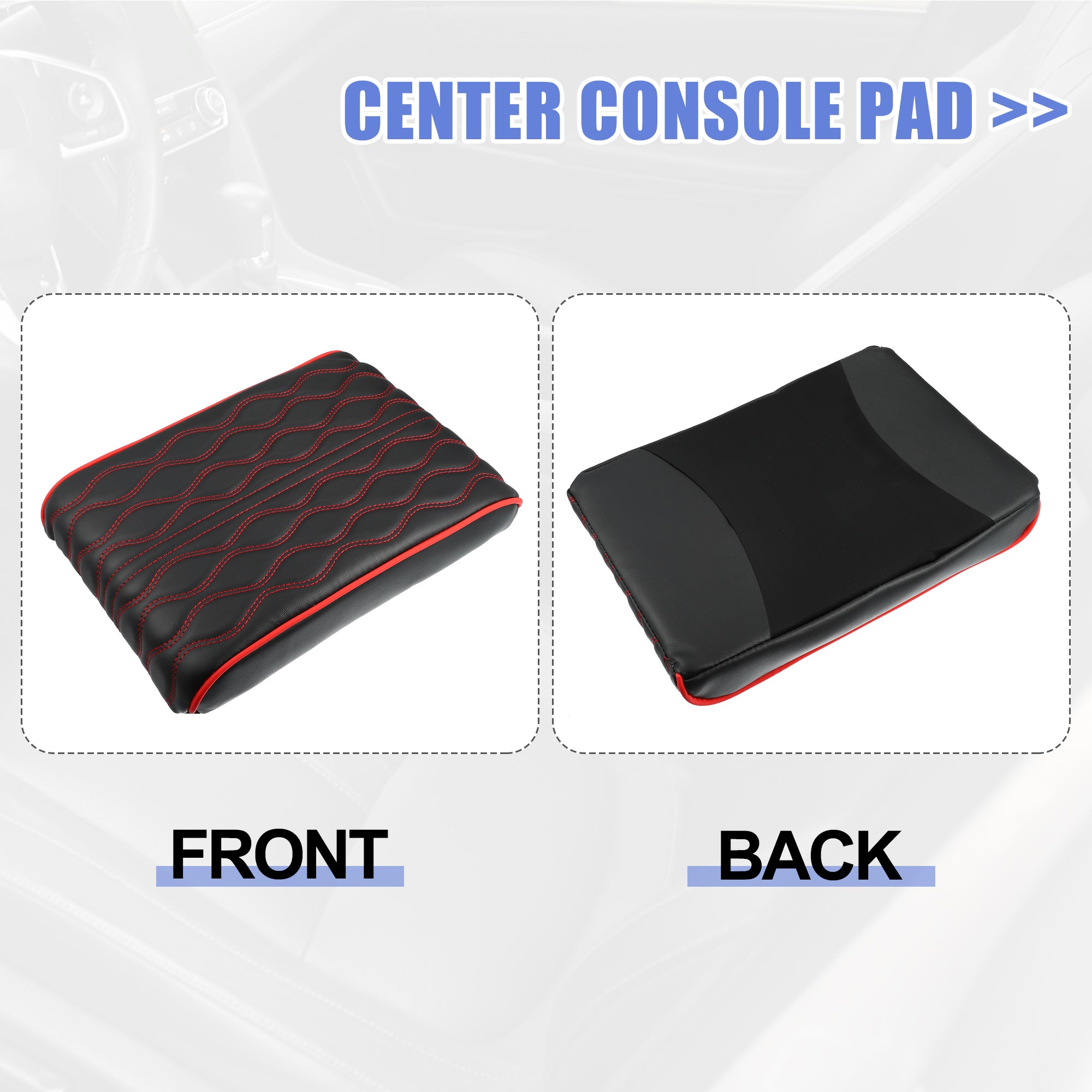 Car Armrest Cushion Cover Center Console Box Pad Waterproof Faux Leather Cushion Pad Protector Universal Black Red