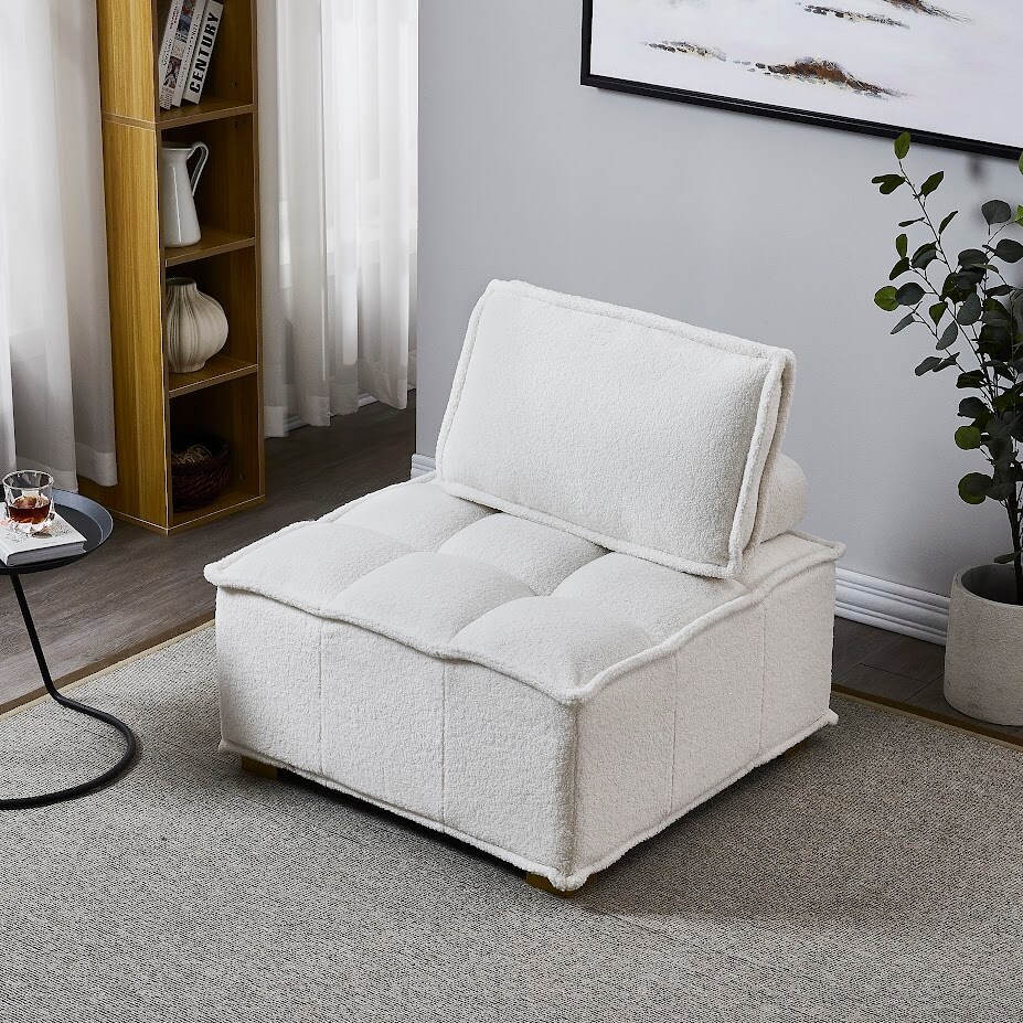 Lazy Sofa Ottoman with Gold Wooden Legs  White