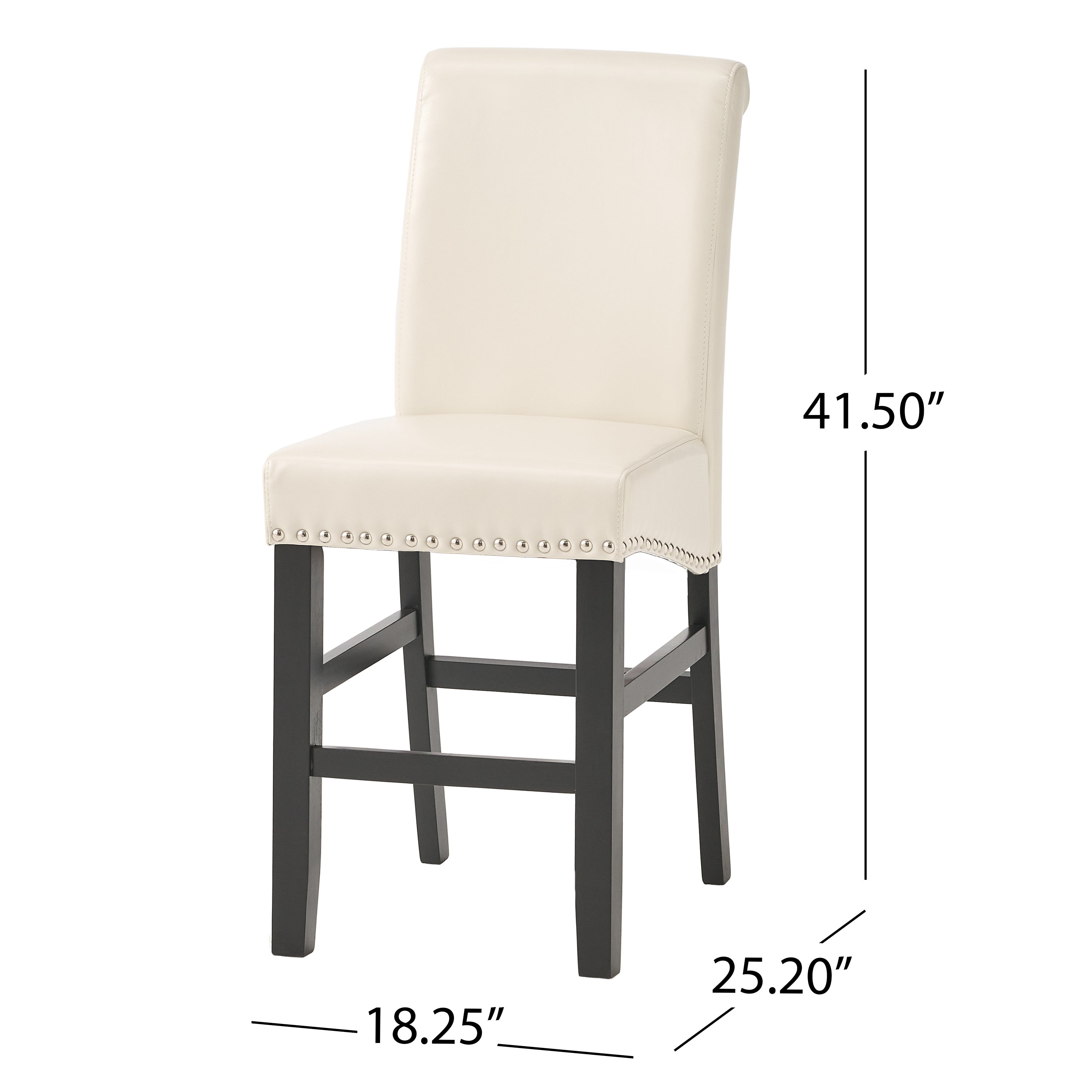 Jazzman Contemporary Bonded Leather Upholstered 26 Inch Counter Stools with Nailhead Trim, Set of 2, Ivory and Matte Black