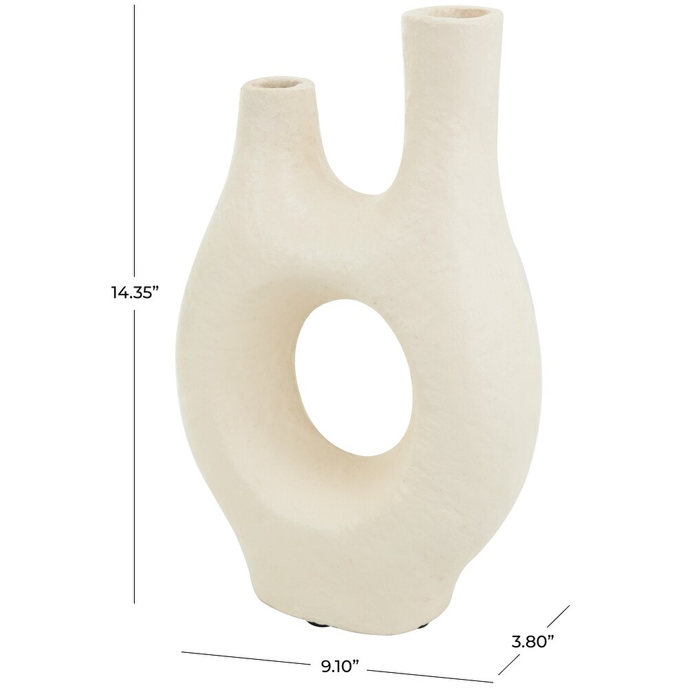 Beige Paper Mache Abstract Rounded Vase with Double Openings