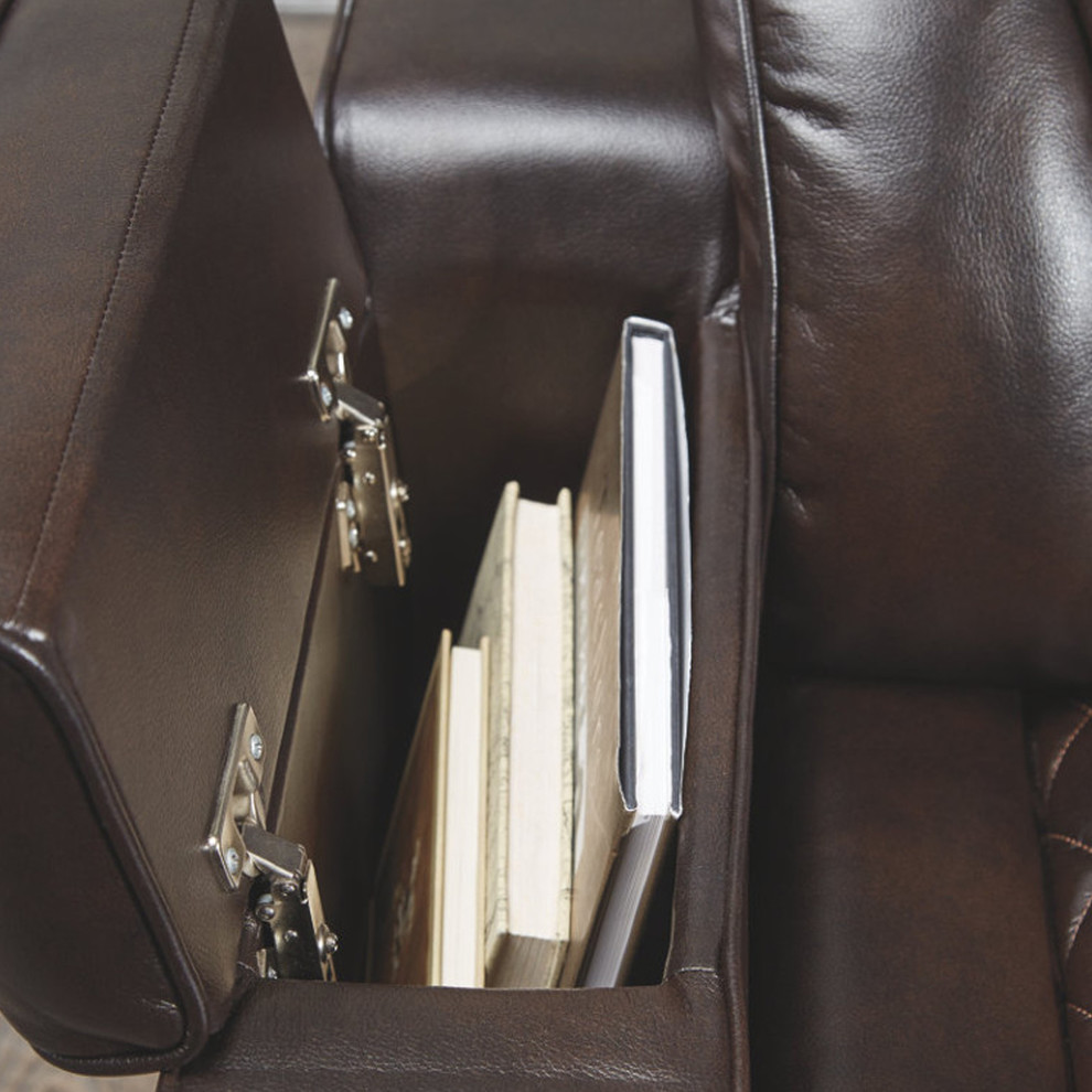 Leatherette Metal Power Reclining Sofa With Adjustable Headrest  Brown   Contemporary   Sofas   by Benzara  Woodland Imprts  The Urban Port  Houzz