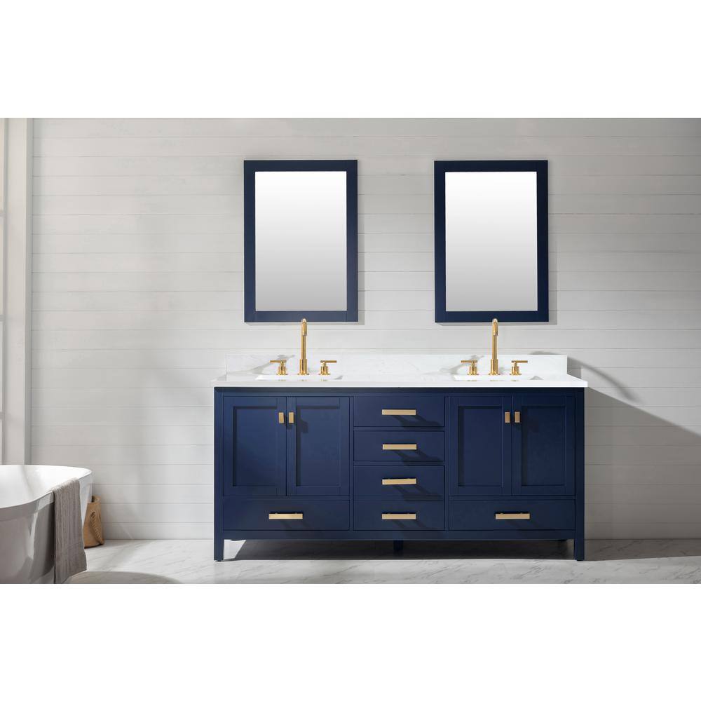 Design Element Valentino 72 in. W x 22 in. D Bath Vanity in Blue with Quartz Vanity Top in White with White Basin V01-72-BLU