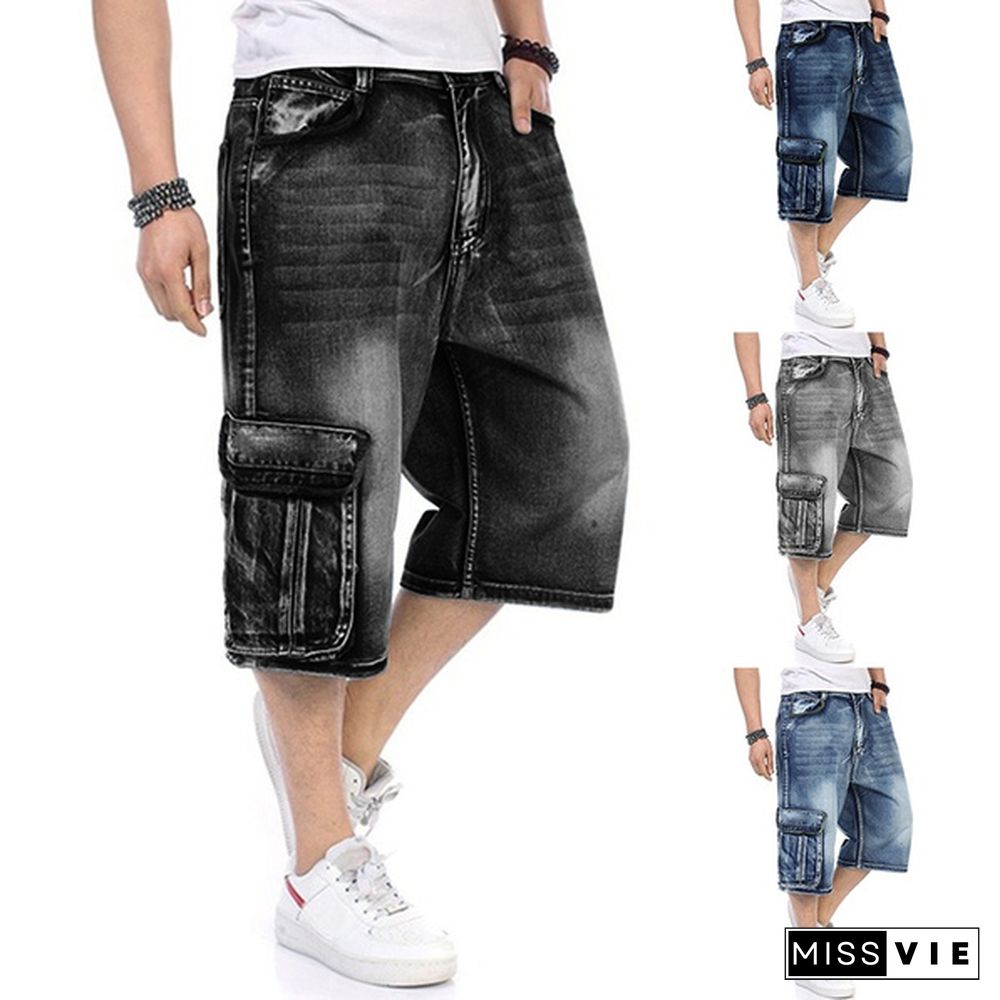 Plus Size S-5XL Men's Fashion Shorts Cargo Jeans Denim Shorts Casual Loose Style Waist Jean Shorts Size