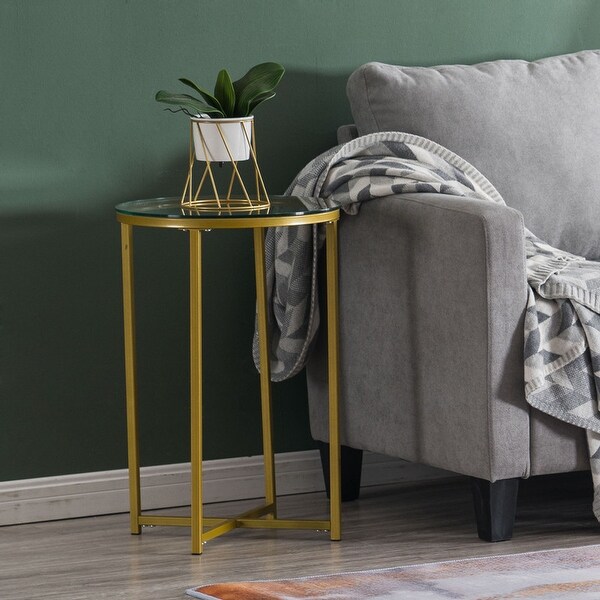 Simple Glass Top Round Metal Coffee Table for Living Room Gold