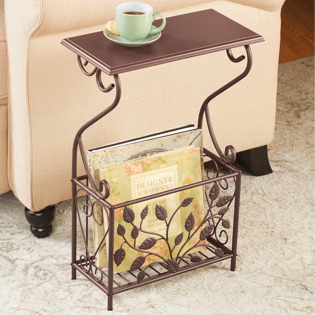 Collections Etc Leaves Iron And Wood Magazine Holder Side Table 14 25 X 7 X 22 25 Bronze