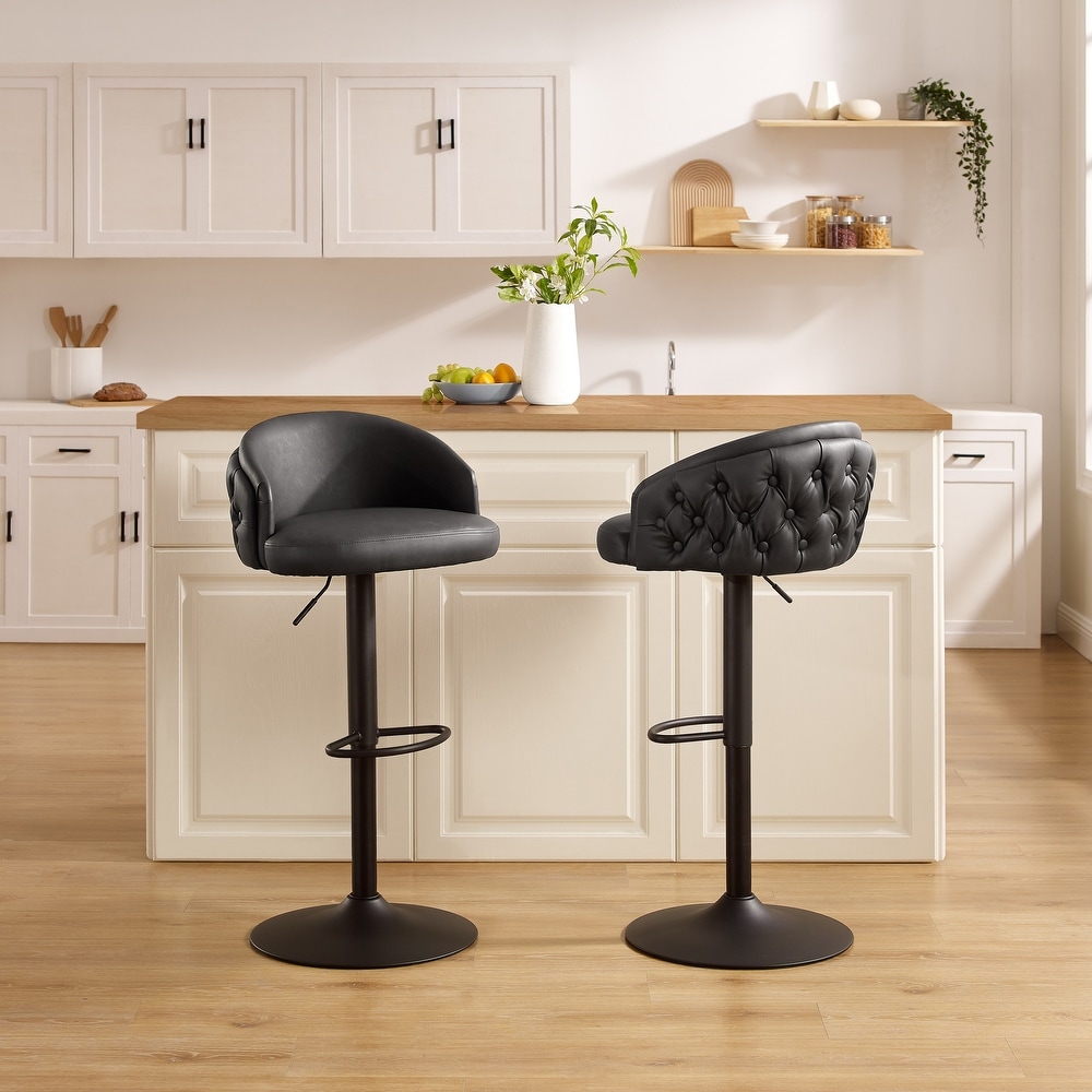 Art Leon Swivel and Adjustable Upholstered Bar Stools (Set of 2)