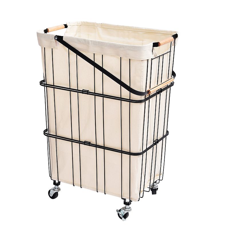 Oceanstar Mobile Rolling Storage Laundry Basket Cart with Handle