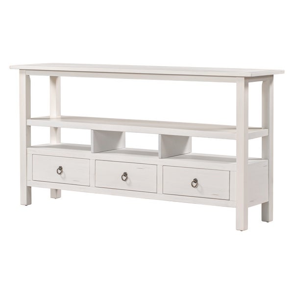 Solid Console Table Double-Storey Tabletop with Three Drawers