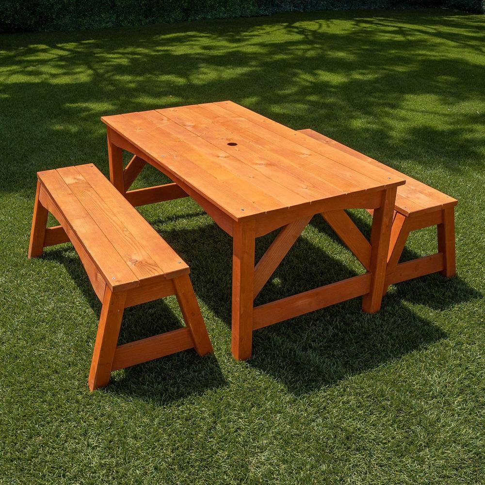 SPORTSPOWER Kids Natural Wooden Picnic Table with Separated Benches WP-771