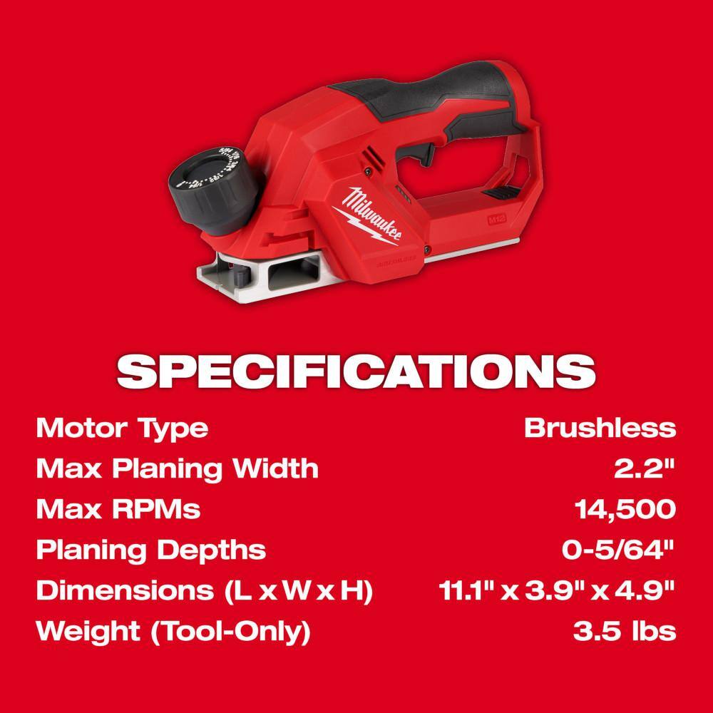 MW M12 12V Lithium-Ion Brushless Cordless 2 in. Planer (Tool-Only) 2524-20