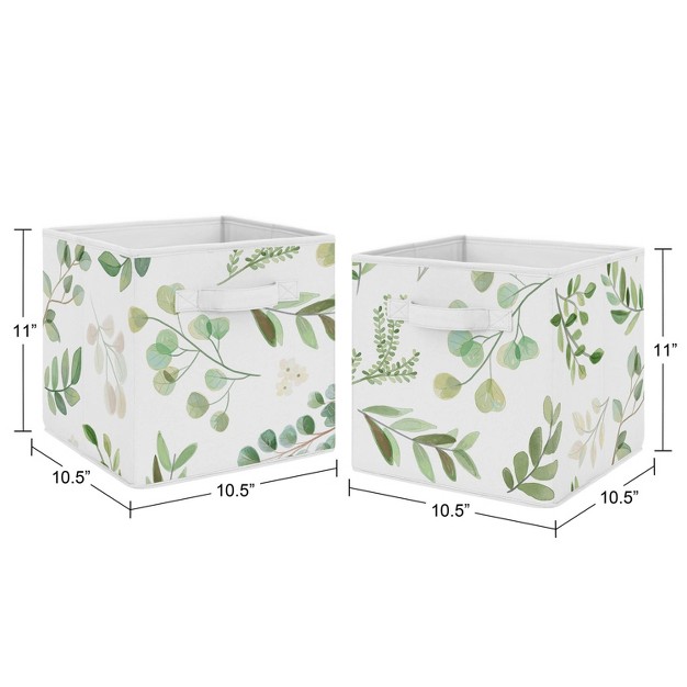 Set Of 2 Botanical Leaf Kids x27 Fabric Storage Bins Green And White Sweet Jojo Designs