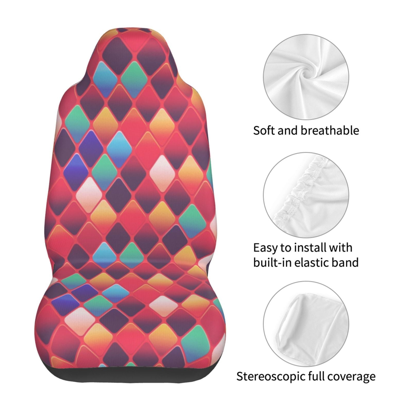 TEQUAN Front Seat Covers， Geometric Diamond Shape Tile Pattern 2 Piece Car Seat Cover Fit Most Car SUV Truck Van