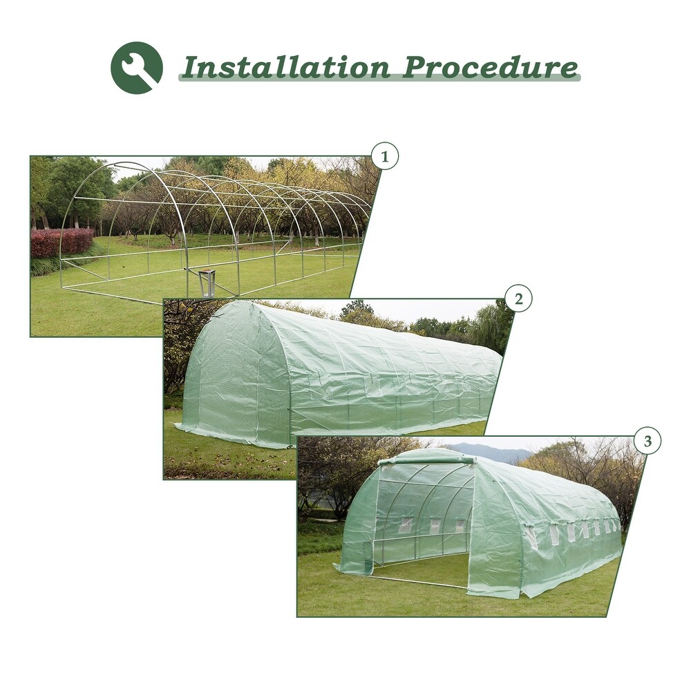 Aoodor Galvanized Pipe and PE Walk in Tunnel Greenhouse 26 FT x 10 FT x 7 FT   26'×10'×7'