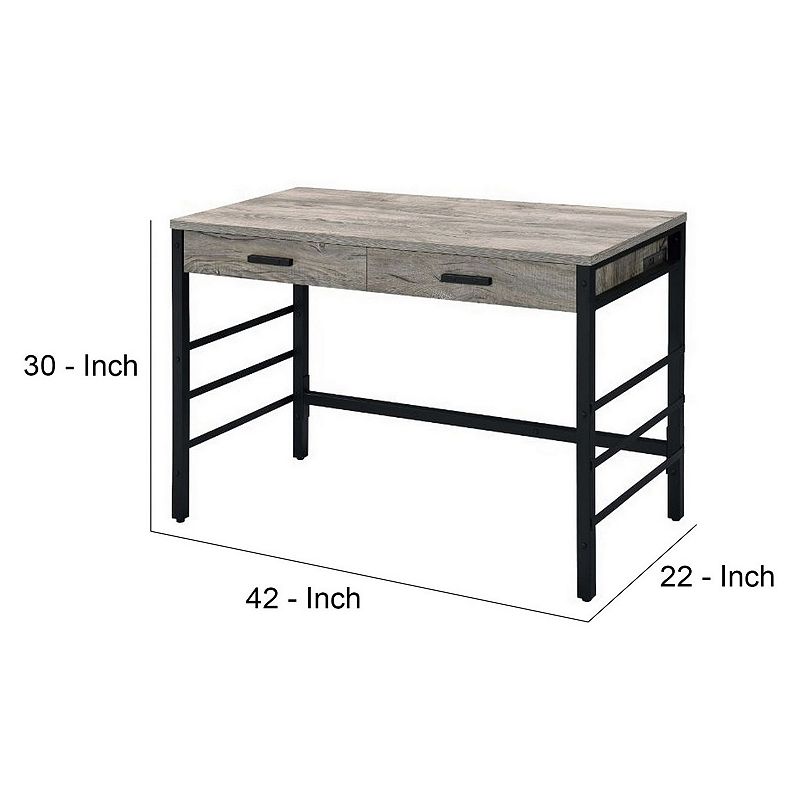 Built-in USB Port Writing Desk， Light Weathered Oak and Black