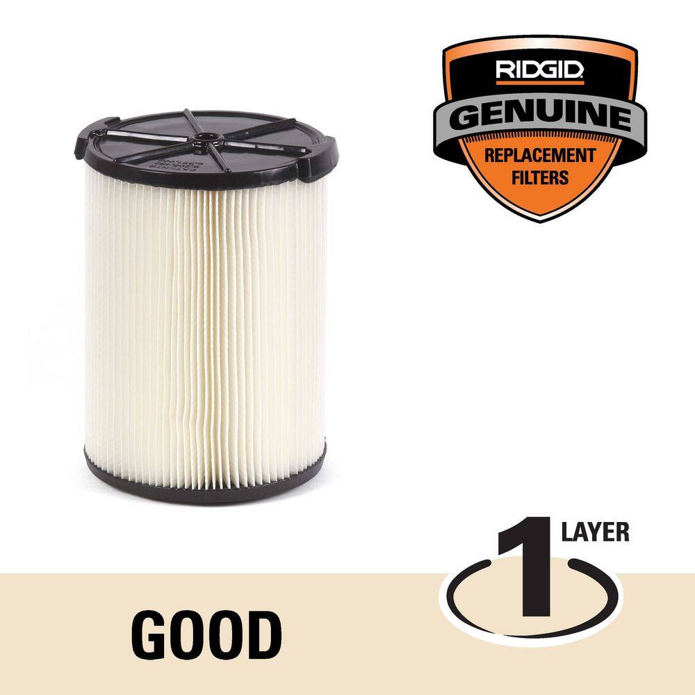 RIDGID 1-Layer Standard Pleated Paper Filter for Most 5 Gallon and Larger RIDGID WetDry Shop Vacuums VF4000