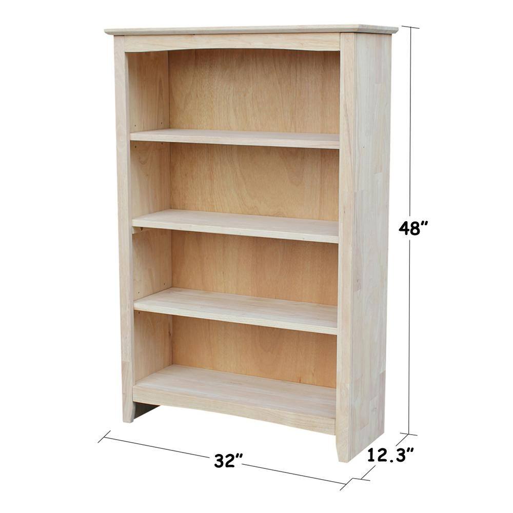 International Concepts 48 in. Unfinished Wood 4-shelf Standard Bookcase with Adjustable Shelves SH-3224A