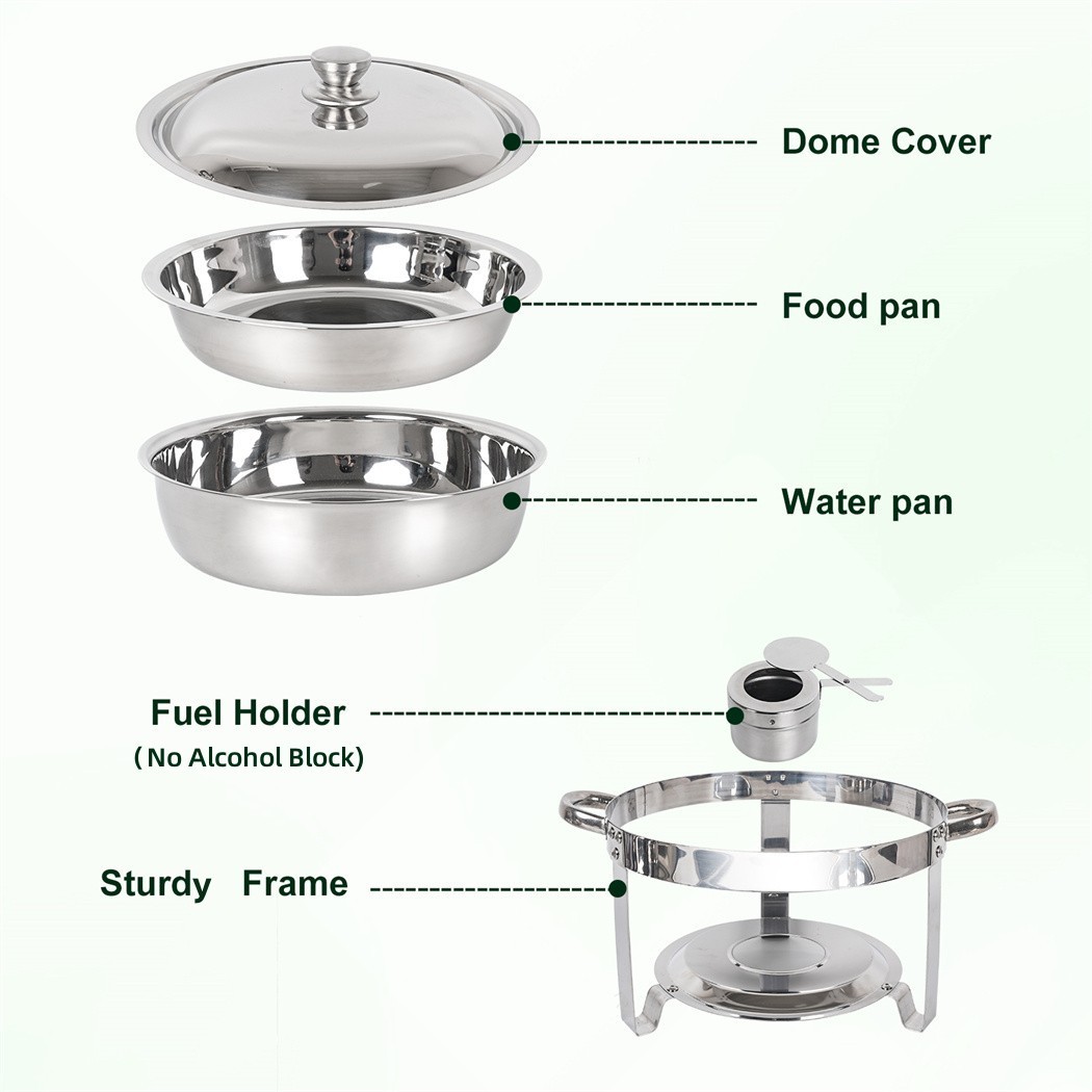 IMACONE Chafing Dish Buffet Set，5 Qt 4 Packed Stainless Steel Round Catering Warmer Set with Foldable Frame