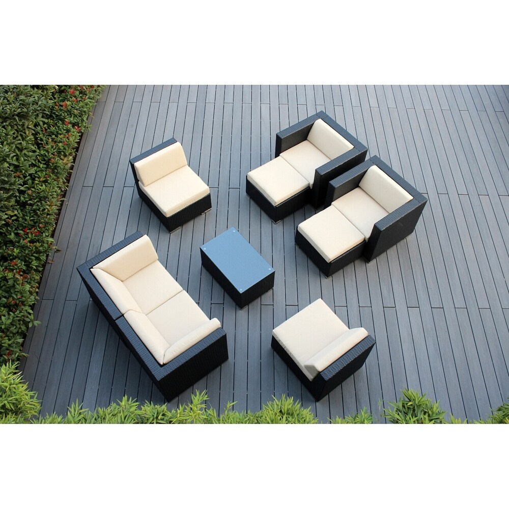 Ohana Outdoor Patio 9 Piece Black Wicker Seating Set with Cushions   No Assembly