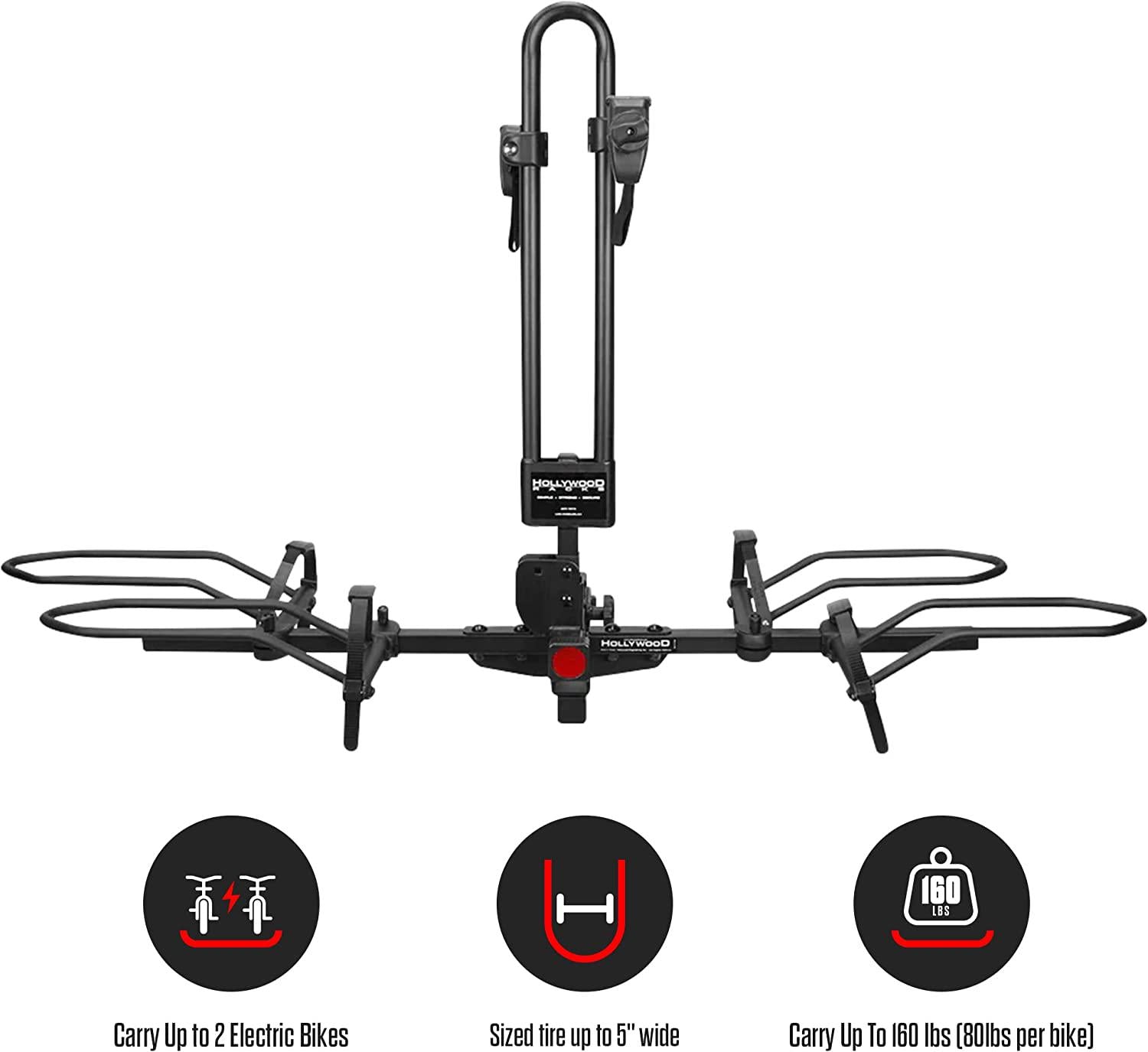 RV Rider Hitch Bike Rack for 2 E-Bikes up to 80 lbs Each - Premium Electric Bike Rack for RV, Fifth Wheel, Flat Towed Vehicle - Durable EBike Rack for Standard and Fat Tire Bikes