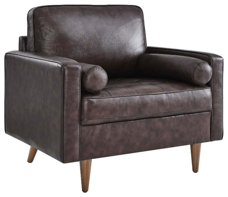 Modway Valour Modern Style Leather and Dense Foam Armchair in Brown Finish   Midcentury   Armchairs And Accent Chairs   by Homesquare  Houzz