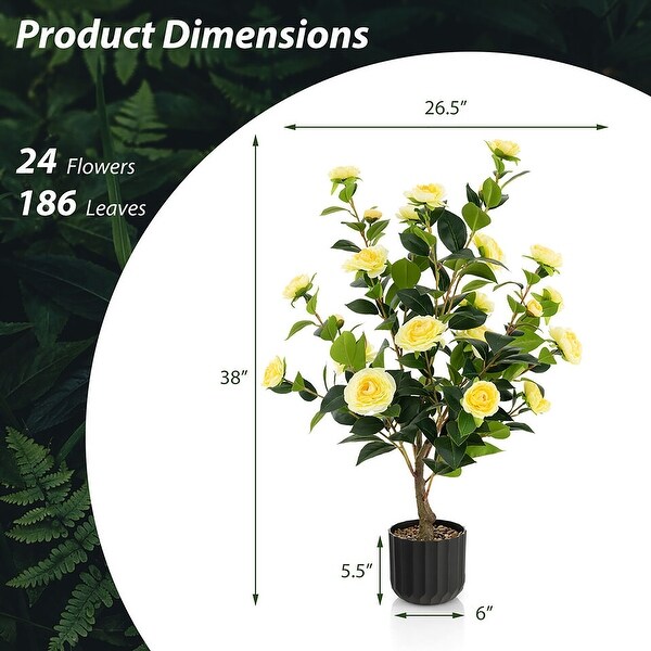 Gymax 2Pack 38'' Artificial Camellia Tree Faux Floral Plant for