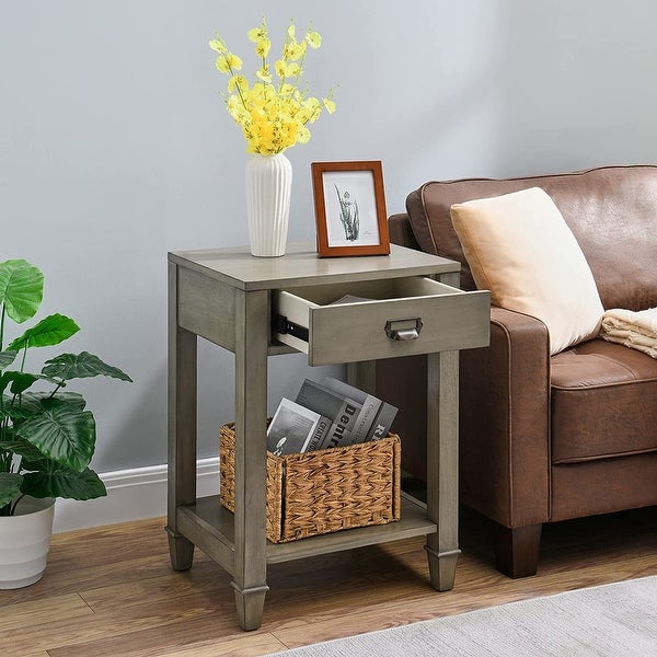 Nightstands Side Table with Drawer and Shelf 2-Tier