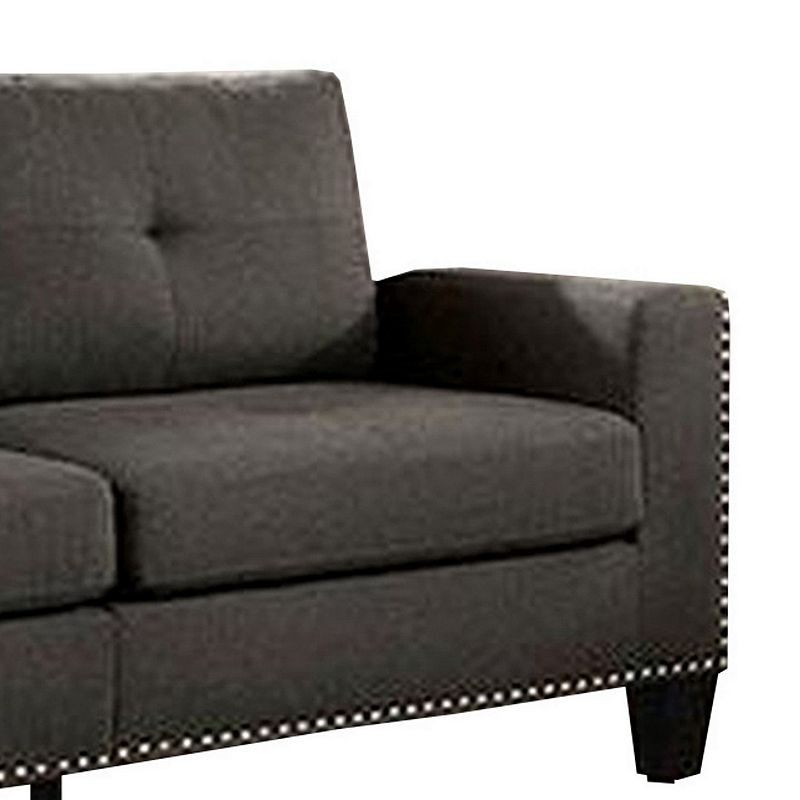 Fabric Upholstered Sofa with Track Arms and Nailhead Trim， Dark Gray