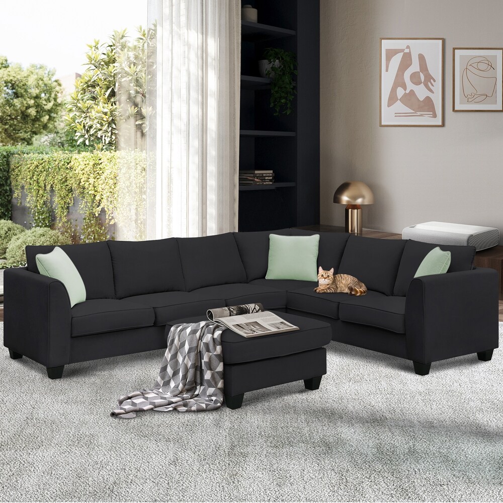 112 inch Sectional Sleeper Sofa Living Room Sets with 7 High Quality Seats and 3 Pillows  L Shape Fabric Cushions Couches