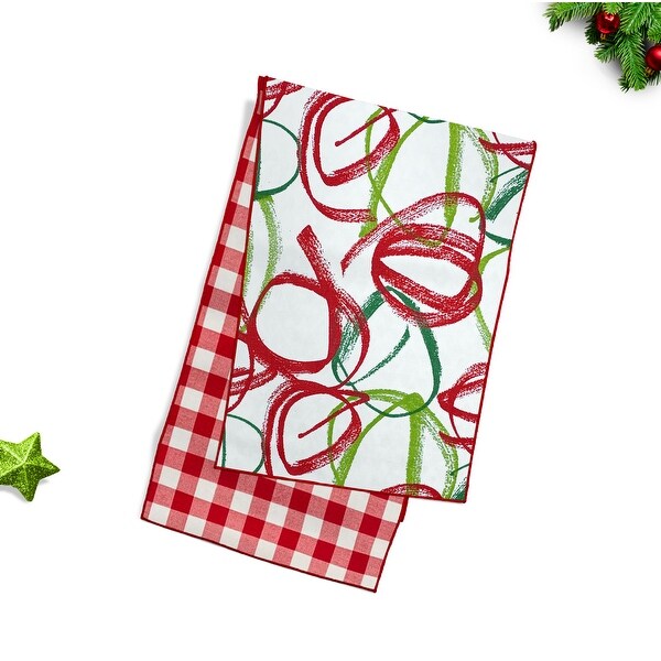 Joita Reversible PLAIDO Bright Red/RIBBONS Bright Red Christmas Table Runner