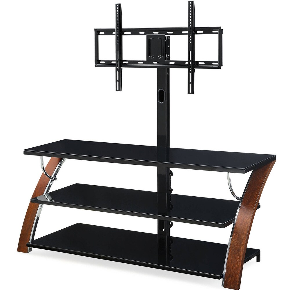 56.62 In. Elie Modern Concept Flat Panel Bentwood Glass TV Stand