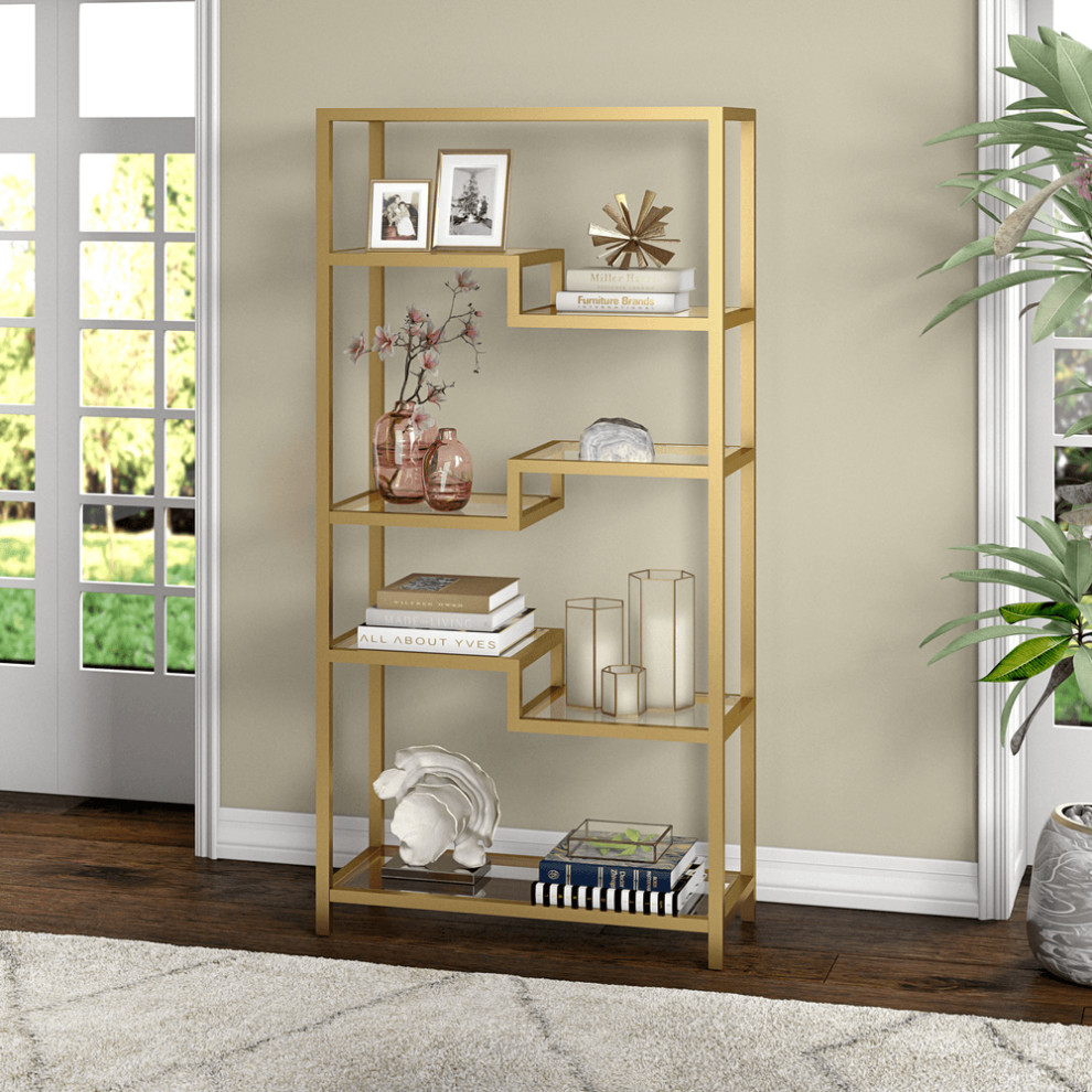 68 quotGold Metal And Glass Seven Tier Etagere Bookcase   Bookcases   by HomeRoots  Houzz