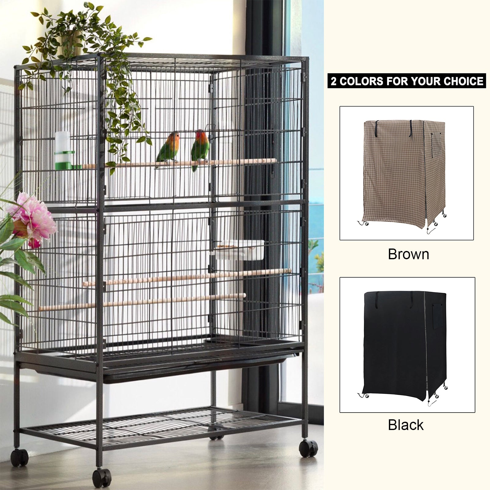 Birdcage Cover Night Birdcage Cover Sleep Helper for Brid Cage with Window Drawstring Bird Cage Waterproof Windshield Dust-proof Parrot Cage Cover Breathable Washable Birds Cage Seed Catcher