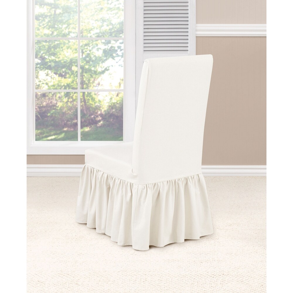 SureFit Essential Twill Ruffled Long Dining Chair Slipcover