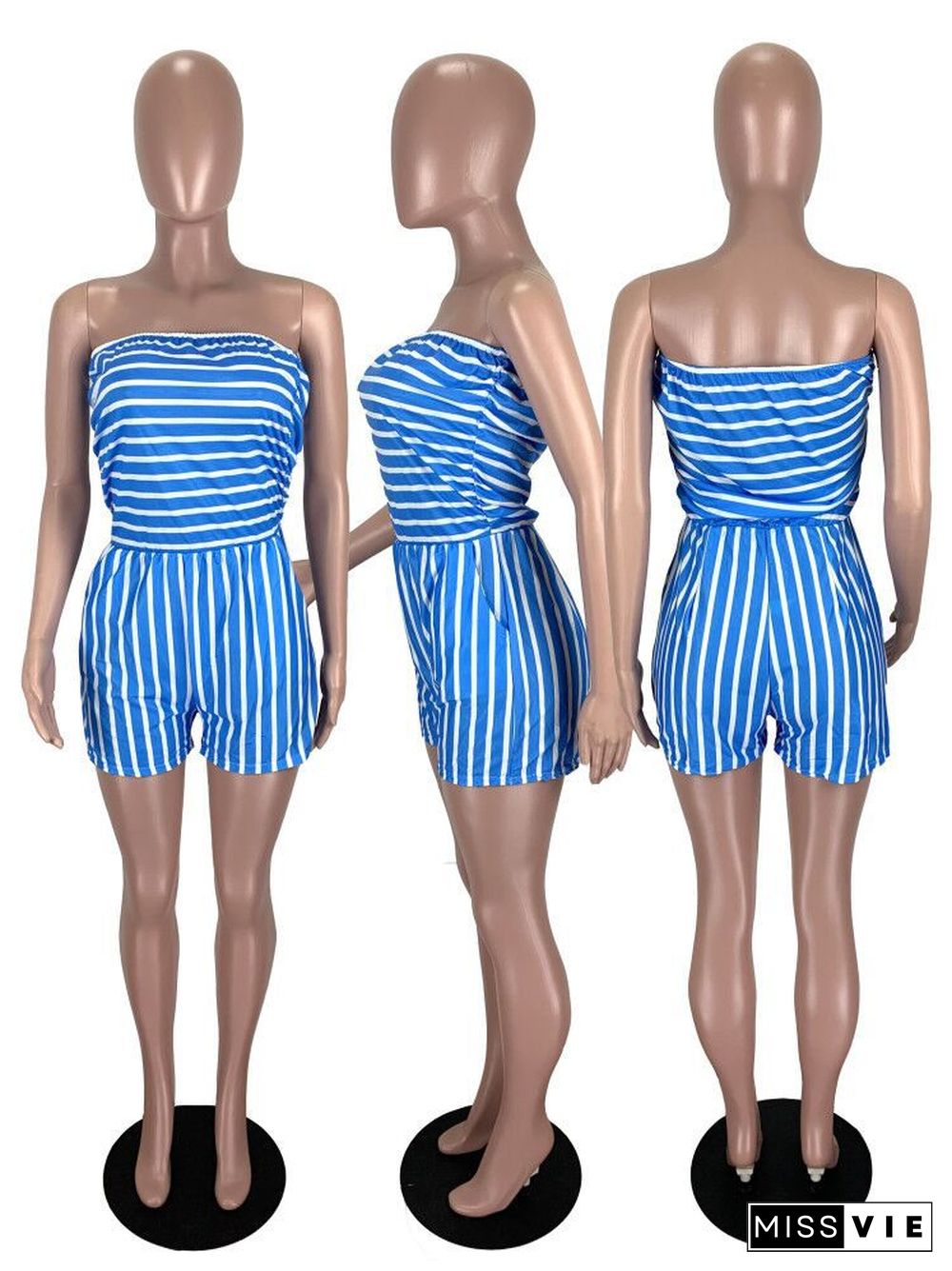 Hot Sale Stripes Sexy Strapless Neck Sleeveless Loose Casual Women Summer One Piece Romper