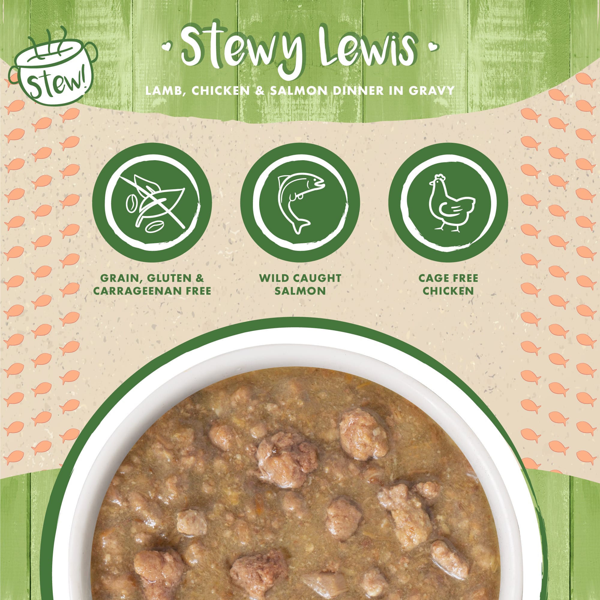 Weruva Stew! Stewy Lewis Lamb， Chicken  Salmon Dinner in Gravy Wet Cat Food， 2.8 oz.， Case of 12