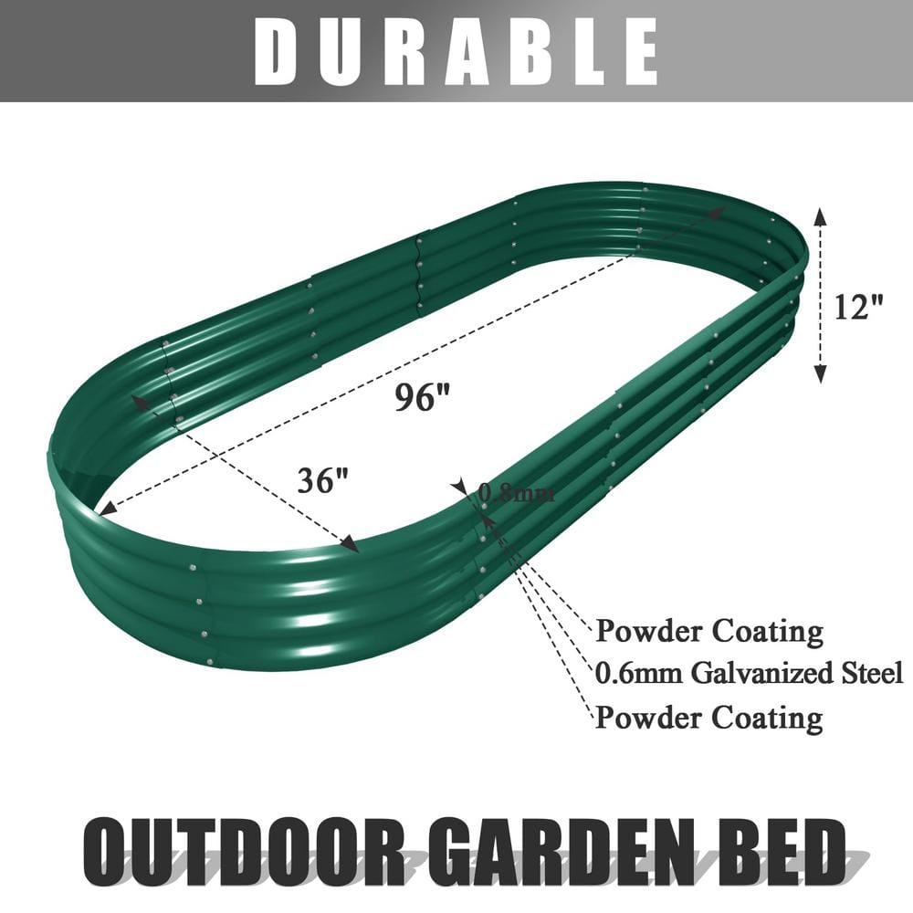 Cesicia 96 in. L x 36 in. W x 12 in. D Oval Green Outdoor Metal Planter Boxes Raised Garden Bed (2-Pack) LJL01000