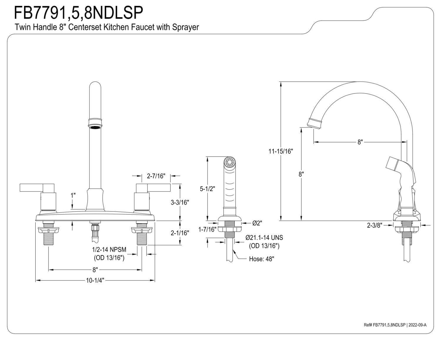 Kingston Brass FB7795NDLSP NuvoFusion 8-Inch Centerset Kitchen Faucet with Sprayer， Oil Rubbed Bronze