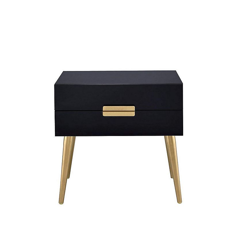 Denvor Square End Table with Drawers， Black and Gold