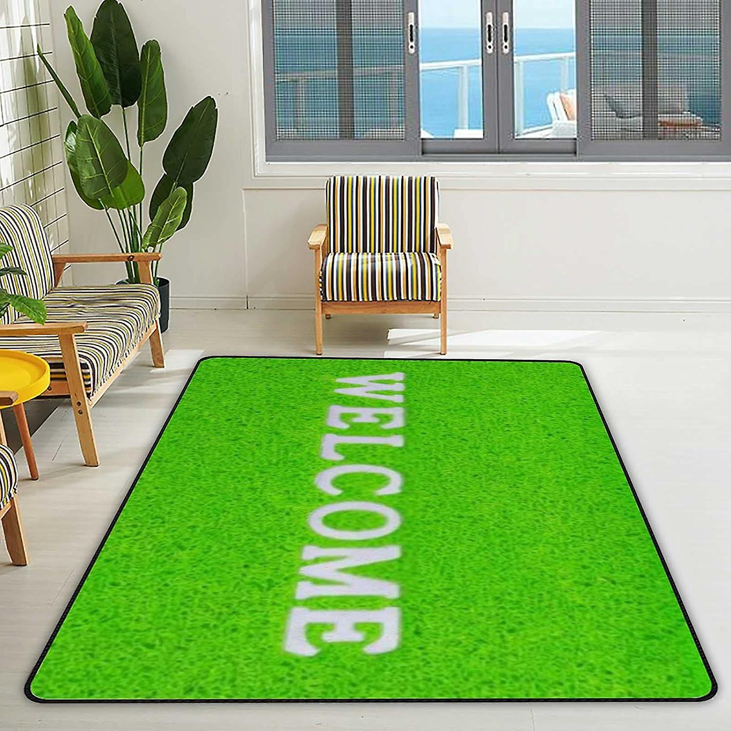 Soft Area Rugs Welcome On Green Floor Carpet Mat For Kids Playing Room Hardwood Floor Living Room 63x48in