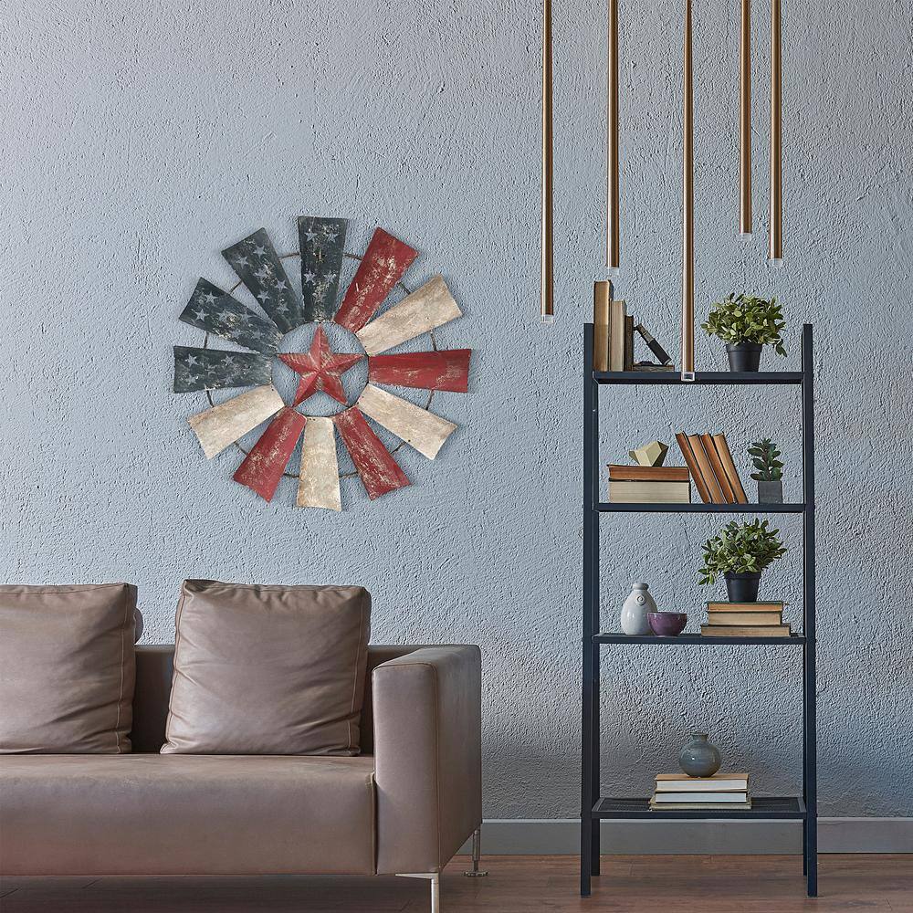 Alpine Corporation 21 in. Tall Indoor/Outdoor Patriotic Windmill Wall Art Decor YHL430HH