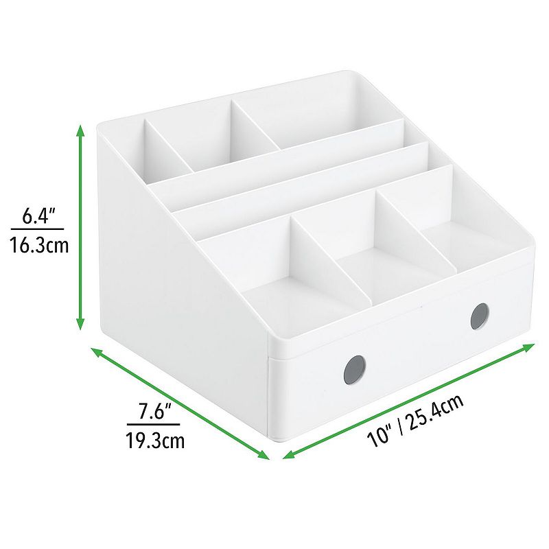 mDesign Large Plastic Divided Home Office Desk Organizer with 2 Drawers - White