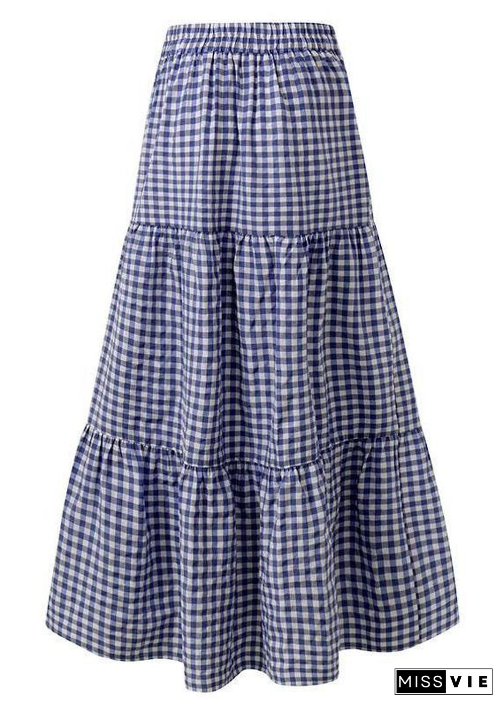 Bohemian Plaid Patchwork Elastic Waist Skirts