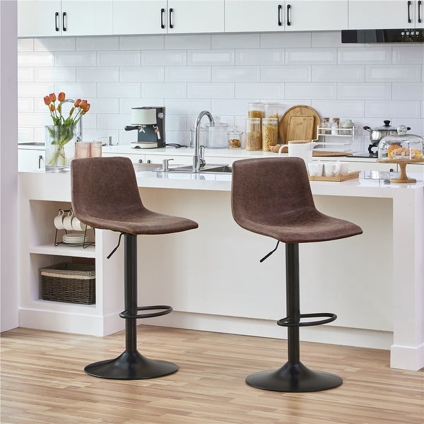 2pcs Vintage Adjustable PU leather Bar Stools Mid-back for Kitchen